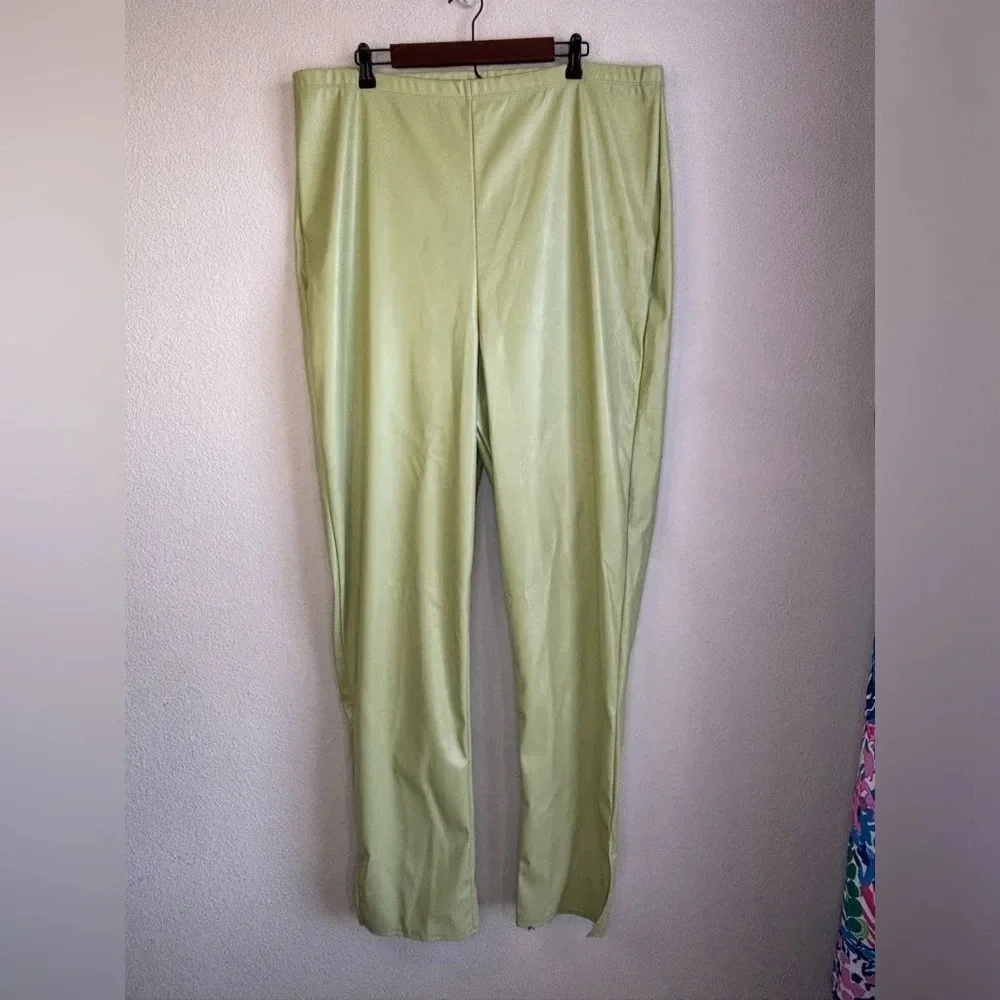 NWT PrettyLittleThing Olive Green Split Hem Faux Leather Pants
